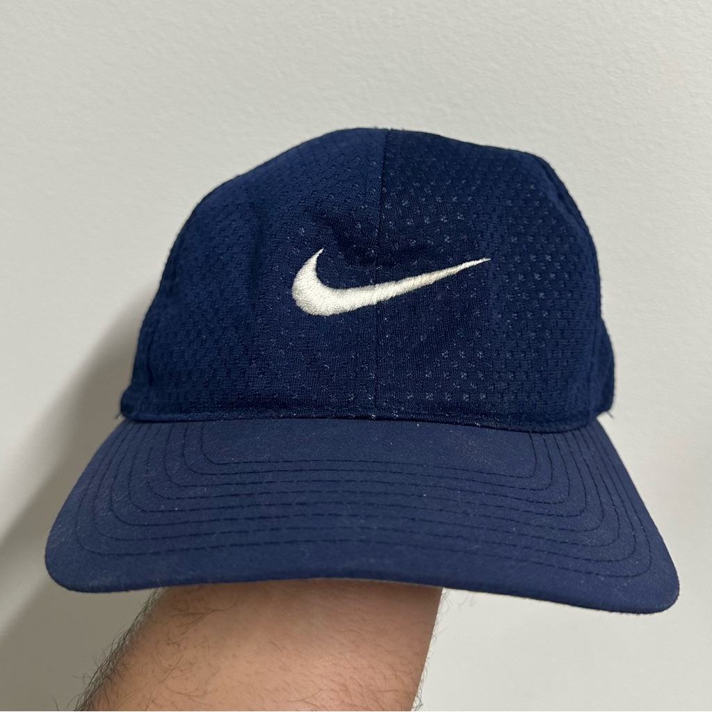 Vintage Nike Mesh Strapback Hat Navy Blue